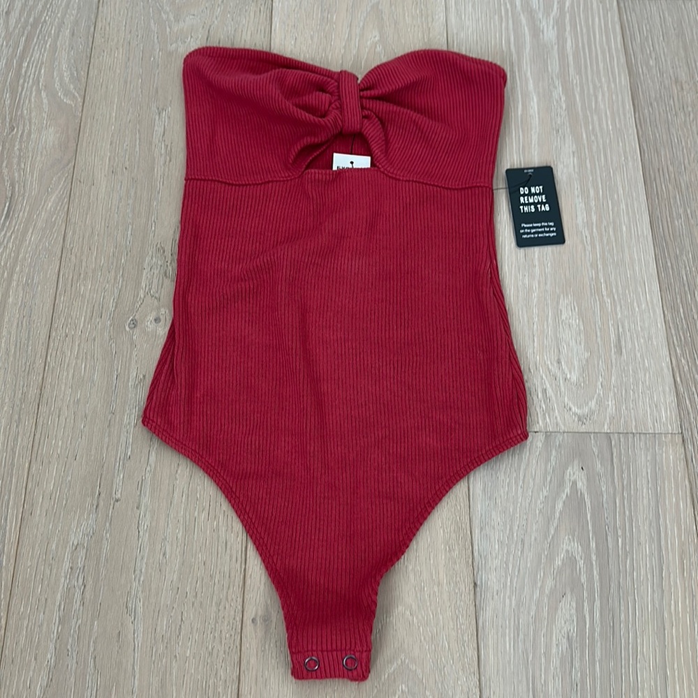 Express Red Ribbed Bodysuit